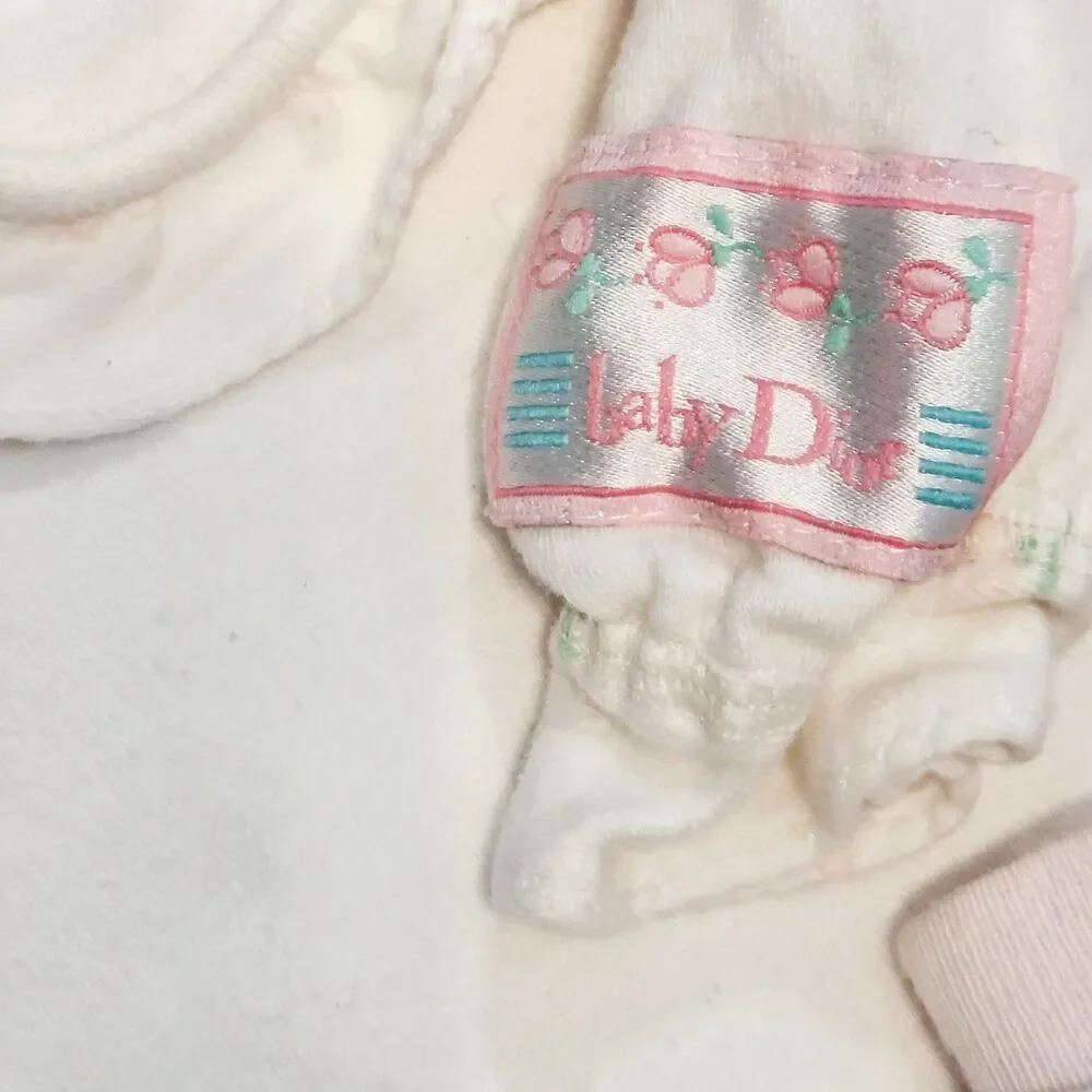 Vintage 90s Baby Dior Girl 2pc Set Ruffle Mock Neck Bow Overalls 6-9M